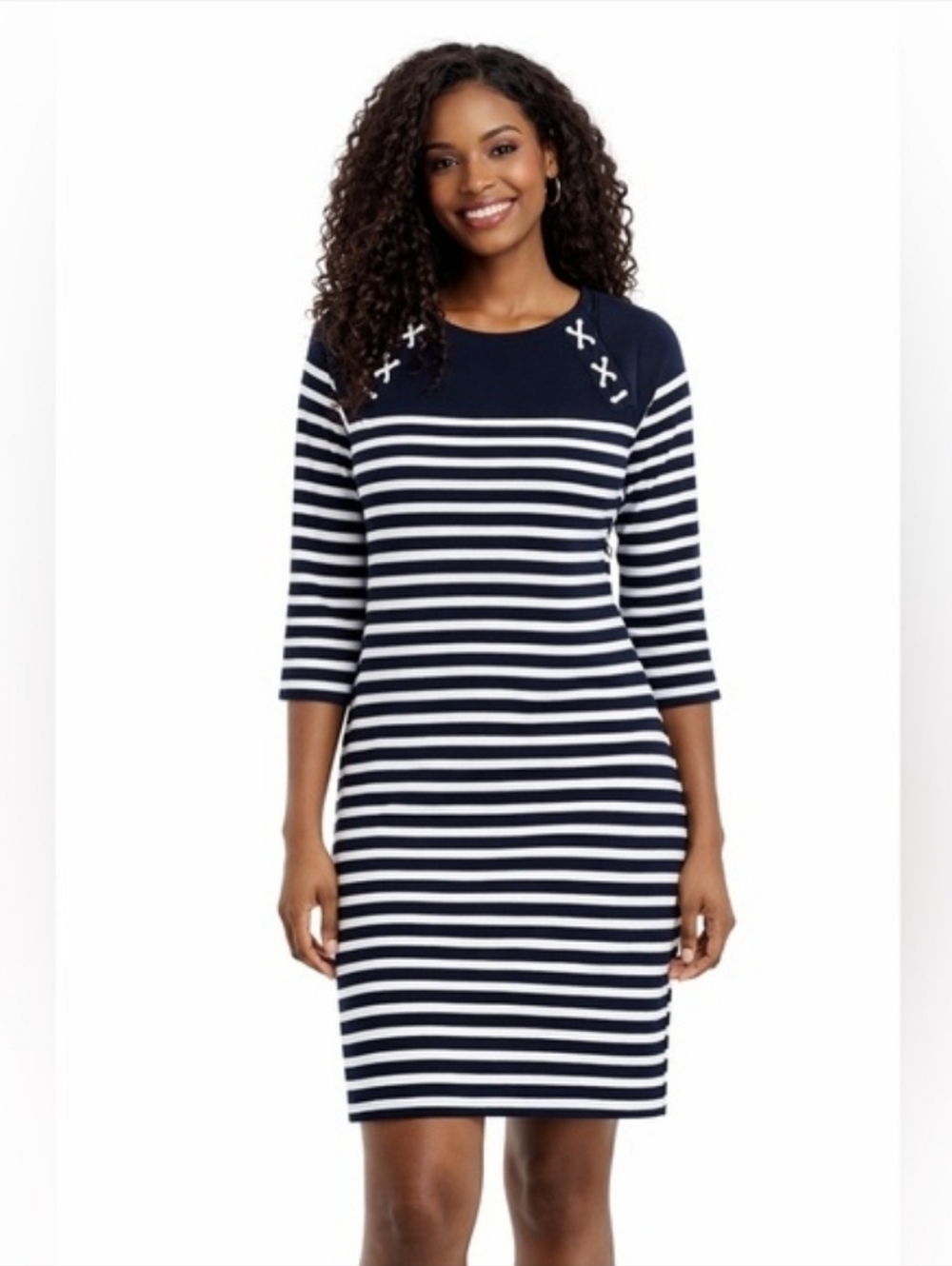 Ralph Lauren Navy and White Striped Cotton Sheath Dress Sz XS Nautical